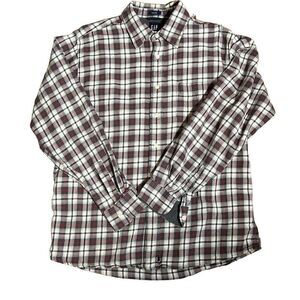 Gap Men's Flannel Checked Long Sleeve Shirt Plaid Button Down Gray Red Large